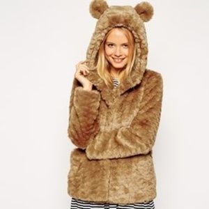ASOS faux fur hooded coat with animal ears